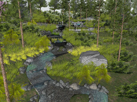 Modern natural style waterfront landscape rendering SketchUp model 3D Model