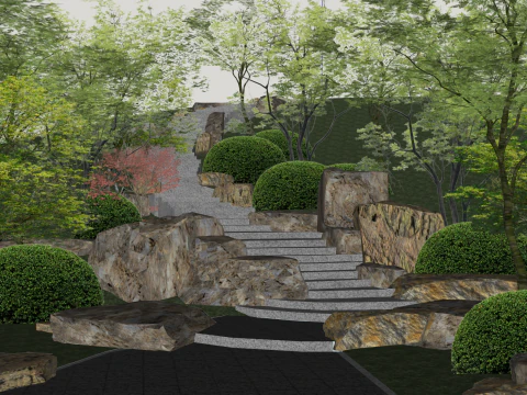 Vertical Landscape Rendering in Classical Garden Style SketchUp Model 3D Model
