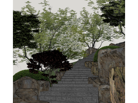 Klasik Bahçe Stili SketchUp Modelinde Dikey Manzara Oluşturma 3D Model