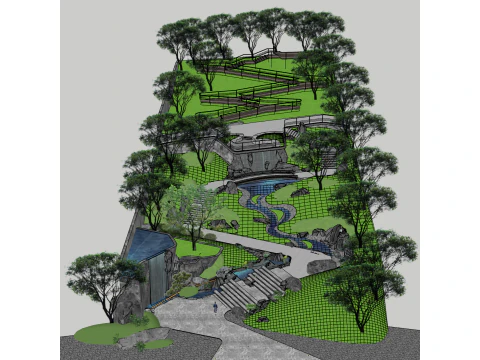 Multi level mountain courtyard layout with three-dimensional landscape SketchUp model 3D Model