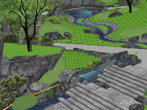 Multi level mountain courtyard layout with three-dimensional landscape SketchUp model 3D Model