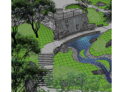 Aménagement d'une cour de montagne à plusieurs niveaux avec un modèle SketchUp de paysage tridimensionnel Modèle 3D