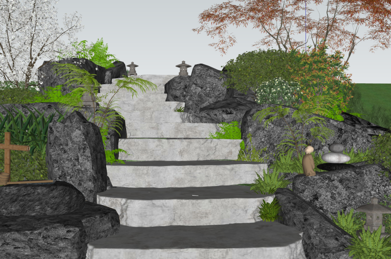 Milik model SketchUp halaman lanskap kering gaya Jepang Model 3D .c4d .max .obj .3ds .fbx .stl .blend 