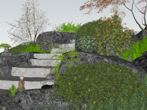 Milik model SketchUp halaman lanskap kering gaya Jepang Model 3D