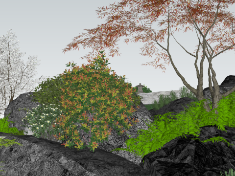 Milik model SketchUp halaman lanskap kering gaya Jepang Model 3D