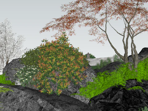 Appartenente al modello SketchUp del cortile con paesaggio secco in stile giapponese Modello 3D