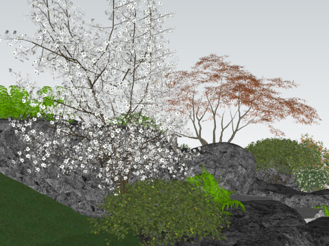 Milik model SketchUp halaman lanskap kering gaya Jepang Model 3D