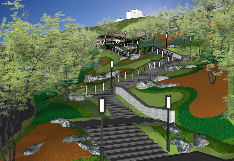 公園景観の三次元設計多機能複合屋外空間レイアウト SketchUp 3Dモデル .c4d .max .obj .3ds .fbx .stl .blend