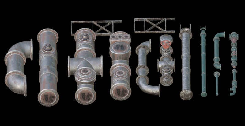 Rusted industrial pipelines 3D Model .c4d .max .obj .3ds .fbx .stl .blend 