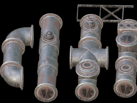 Rusted industrial pipelines 3D Model