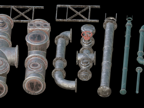Rusted industrial pipelines 3D Model
