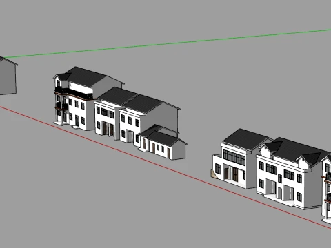 Landhaus mit wei&szlig;er Wand und schwarzen Fliesen, SU-Modell 3D Modell