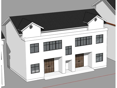 Casa rural de parede branca e azulejo preto modelo SU Modelo 3D