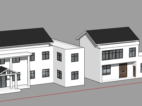 Casa rural de parede branca e azulejo preto modelo SU Modelo 3D
