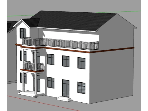 Casa rural de parede branca e azulejo preto modelo SU Modelo 3D