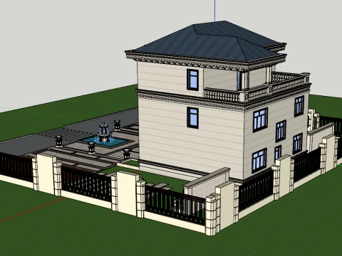 Moradia isolada de tr&ecirc;s andares em estilo franc&ecirc;s com p&aacute;tio e cen&aacute;rio aqu&aacute;tico modelo SU Modelo 3D