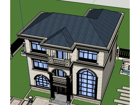 Moradia isolada de tr&ecirc;s andares em estilo franc&ecirc;s com p&aacute;tio e cen&aacute;rio aqu&aacute;tico modelo SU Modelo 3D