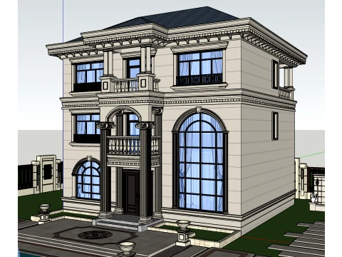 Moradia isolada de tr&ecirc;s andares em estilo franc&ecirc;s com p&aacute;tio e cen&aacute;rio aqu&aacute;tico modelo SU Modelo 3D