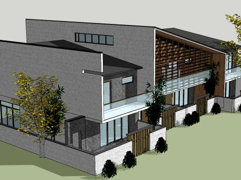 Slope roof row homestay villa SU model 3D Model