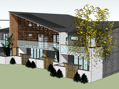 Slope roof row homestay villa SU model 3D Model