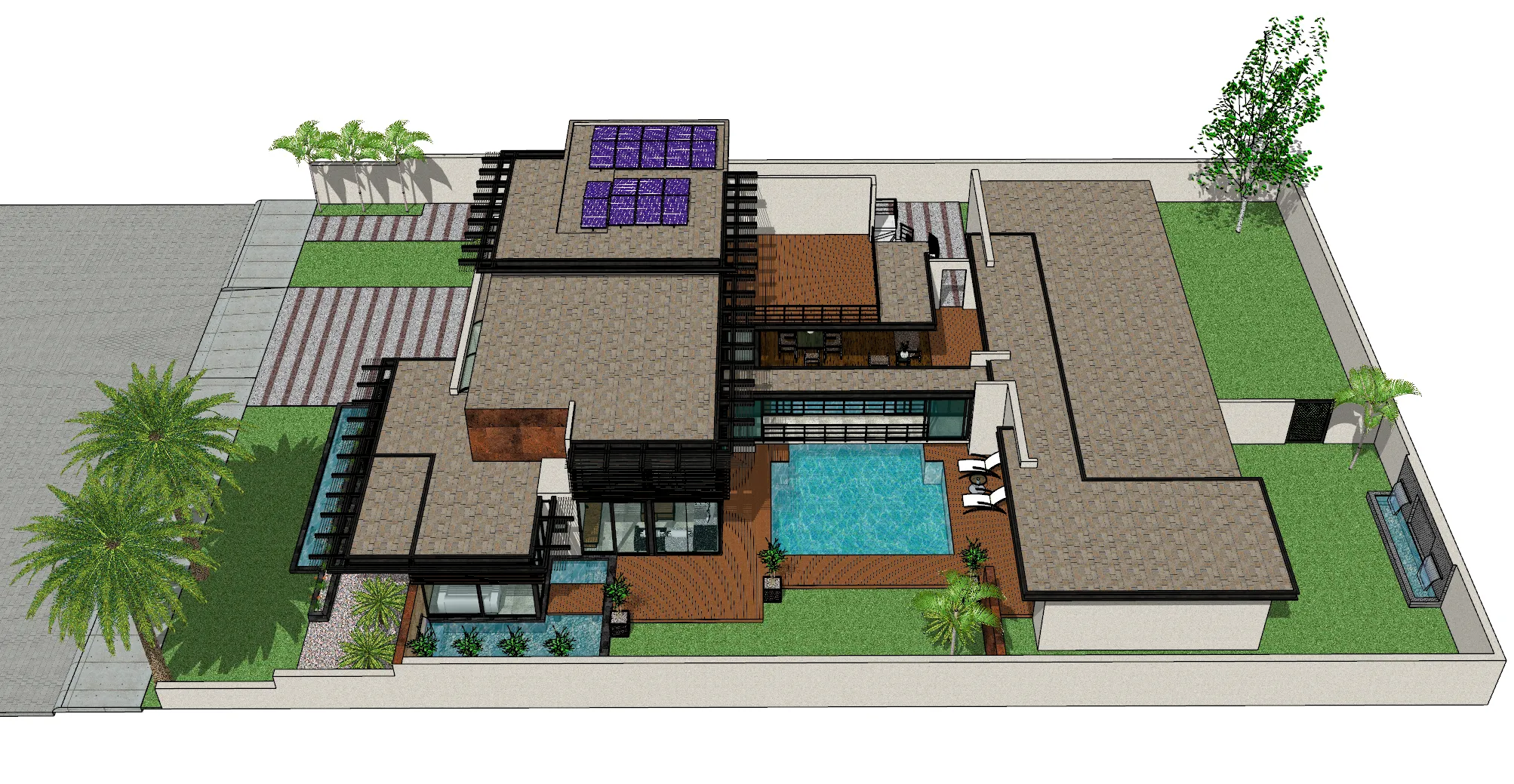 Modern Flat Top Stacked Pool Resort Villa SU Model 3D Model .c4d .max .obj .3ds .fbx .stl .blend 