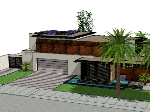 Modern Flat Top Stacked Pool Resort Villa SU Model 3D Model