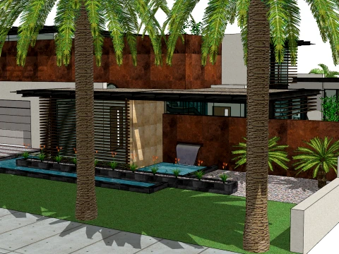 Modern Flat Top Stacked Pool Resort Villa SU Model 3D Model