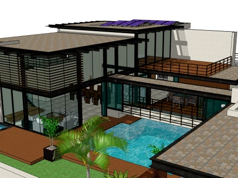 Modern Flat Top Stacked Pool Resort Villa SU Model 3D Model