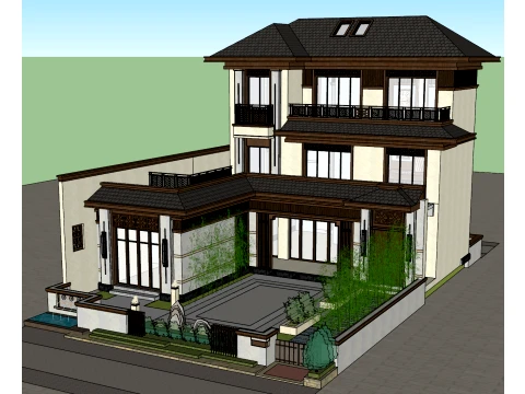 三层庭院坡顶别墅自建房SU 3D 模型