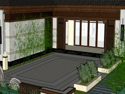 Three story courtyard sloping top villa self built house SU 3D Model