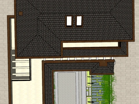 Three story courtyard sloping top villa self built house SU 3D Model