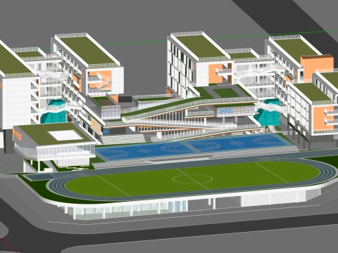 九年制综合学校SU模型 立体运动场SU模型 3D 模型