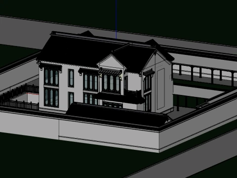 Modèle SU de cour rurale auto-construite à deux niveaux Modèle 3D