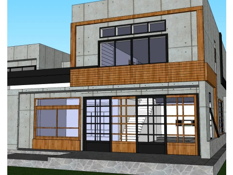 Modelo SU de moradia de dois pisos com garagem e bloco escalonado de bet&atilde;o misto Modelo 3D