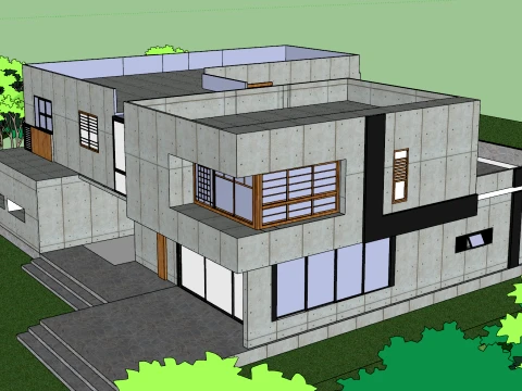 Modelo SU de moradia de dois pisos com garagem e bloco escalonado de bet&atilde;o misto Modelo 3D