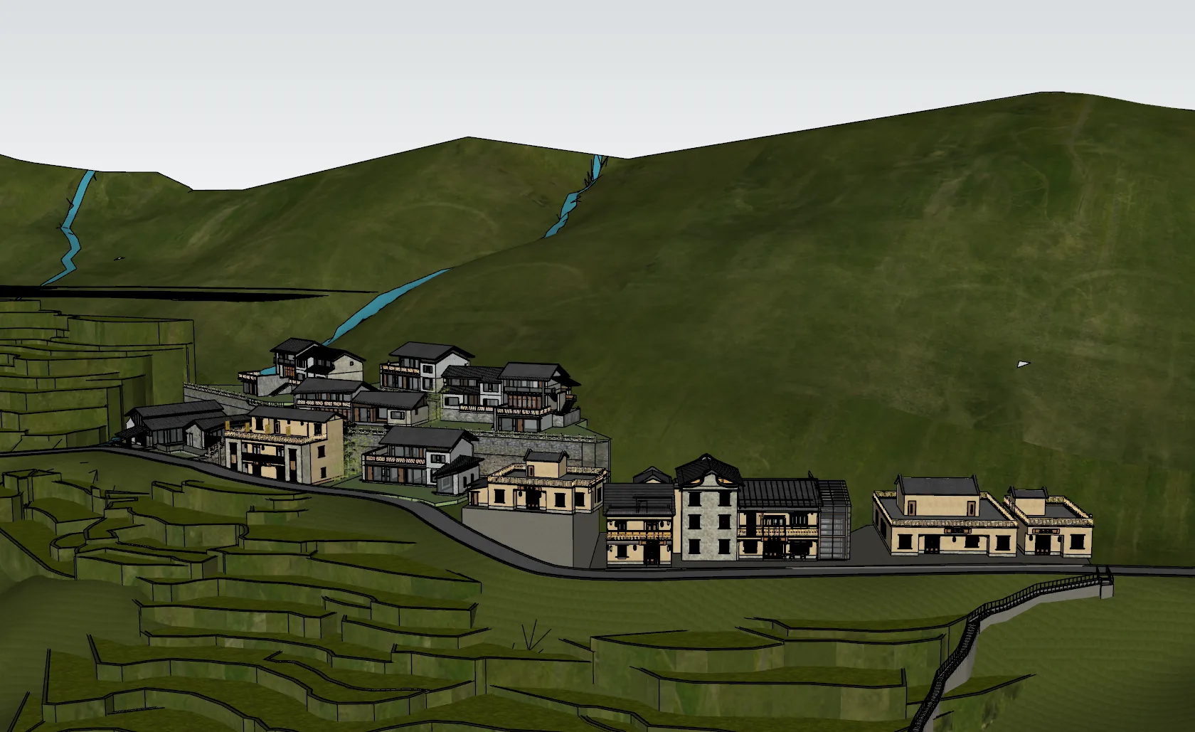 SU model for mountain rural tourism homestay clusters 3D Model .c4d .max .obj .3ds .fbx .stl .blend