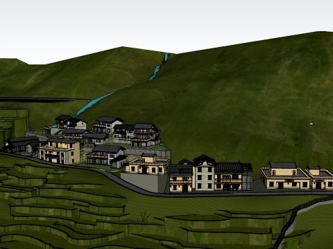 山地乡村旅游民宿集群SU模式 3D 模型