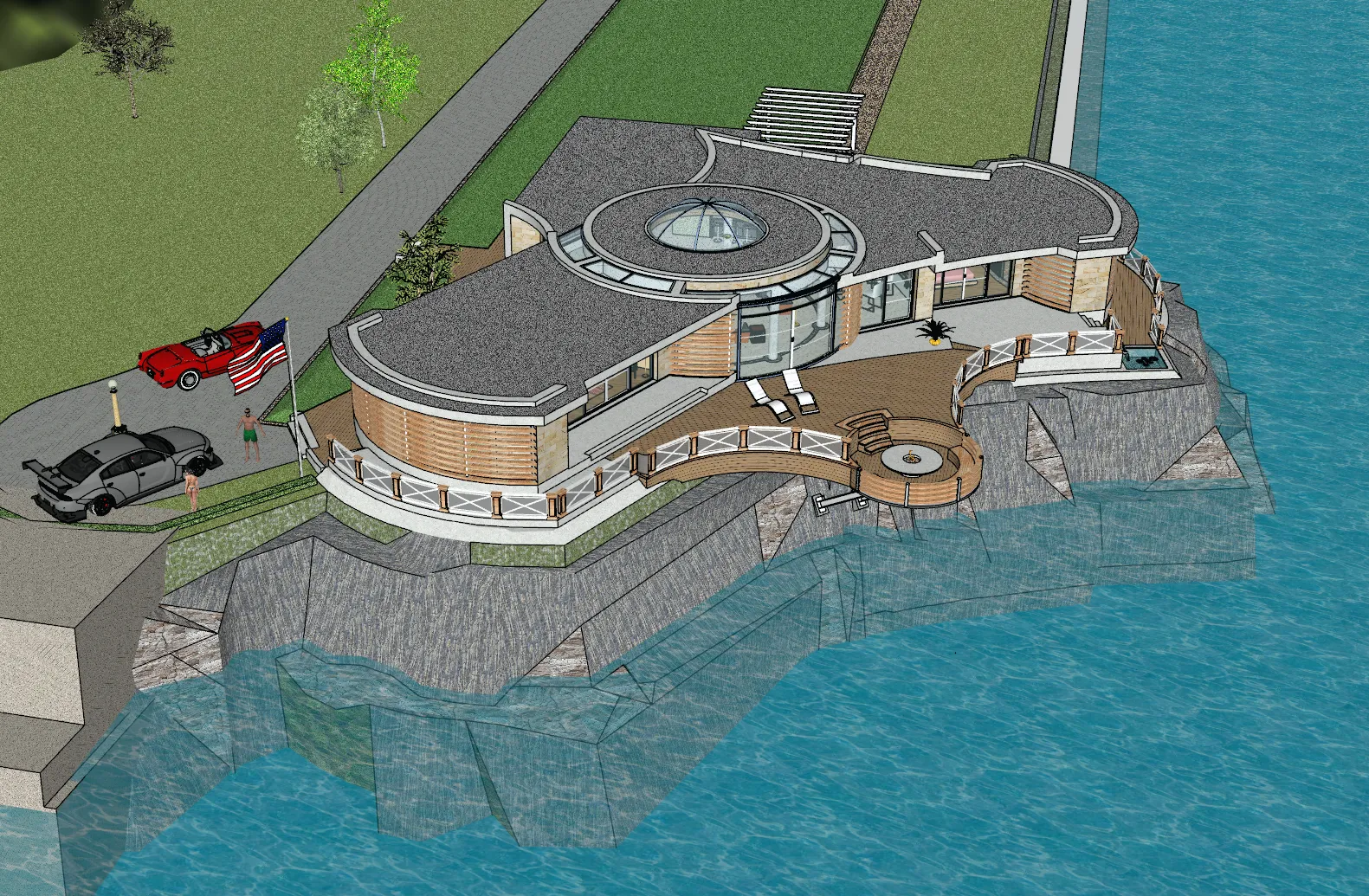 Water Arc View Villa SU Model 3D Model .c4d .max .obj .3ds .fbx .stl .blend 