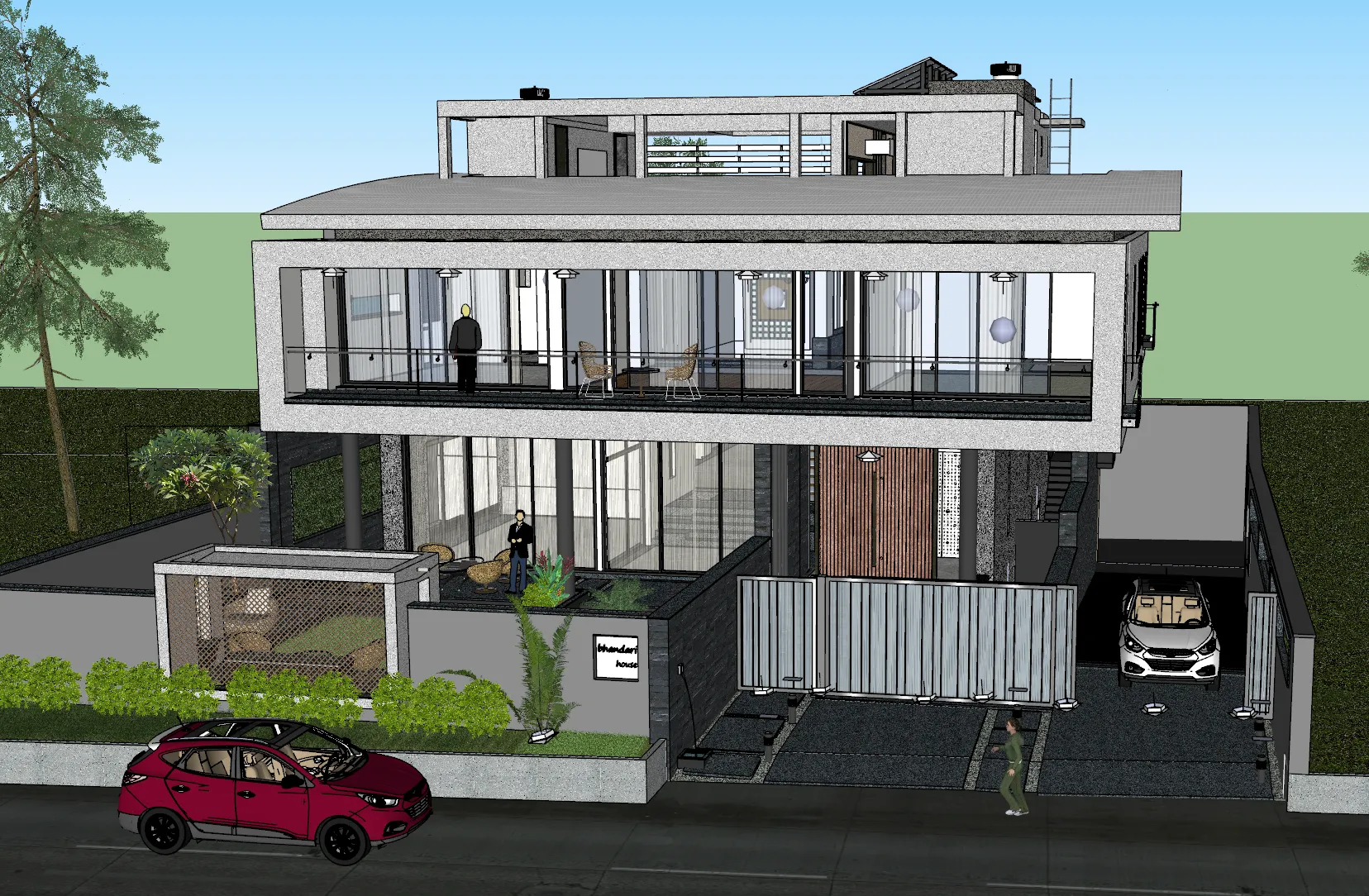Modern Grey Stone Suspended Flat Top Luxury Villa SU Model 3D Model .c4d .max .obj .3ds .fbx .stl .blend