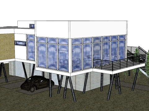 现代架空悬臂单层办公楼SU模型 3D 模型