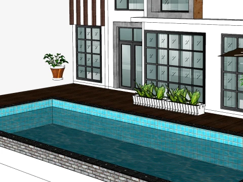 Modern minimalist two-story sloping garage pool villa SU model 3D Model