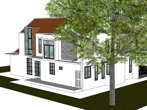 Modern minimalist two-story sloping garage pool villa SU model 3D Model