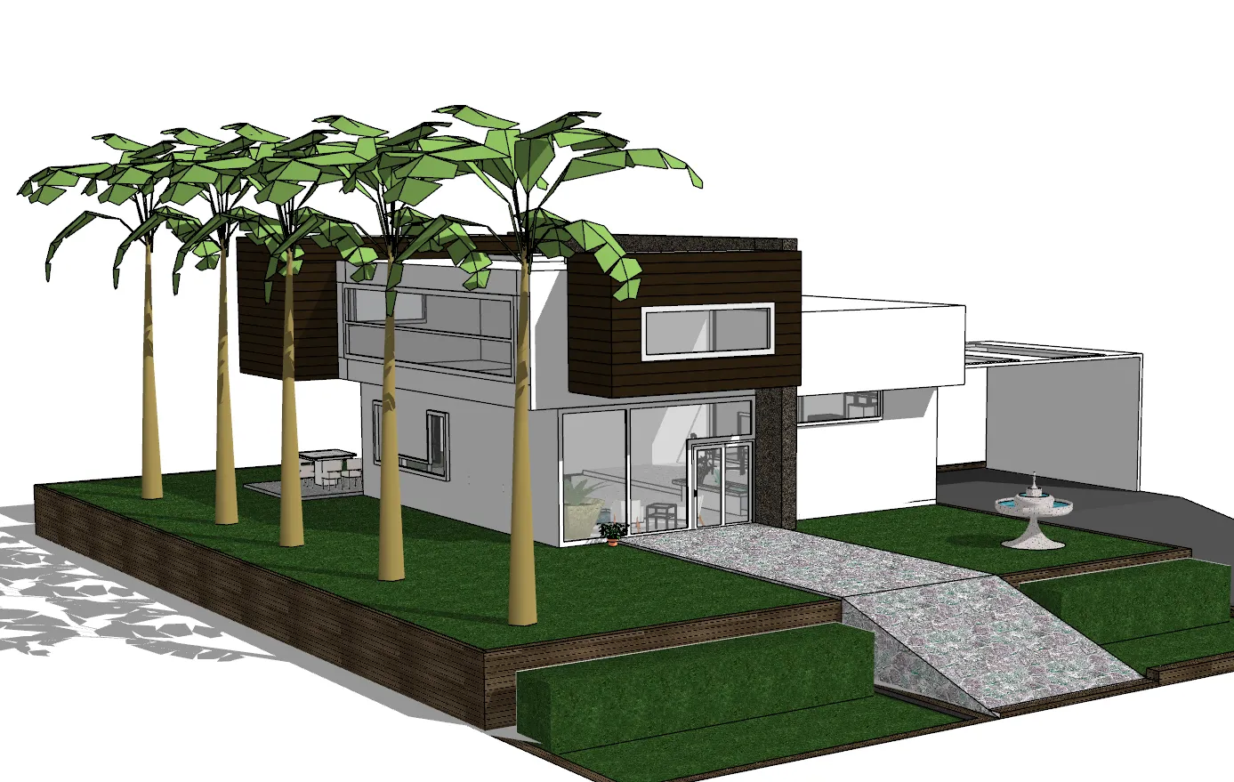Modern minimalist two-story raised courtyard flat roof self built house SU model 3D Model .c4d .max .obj .3ds .fbx .stl .blend 