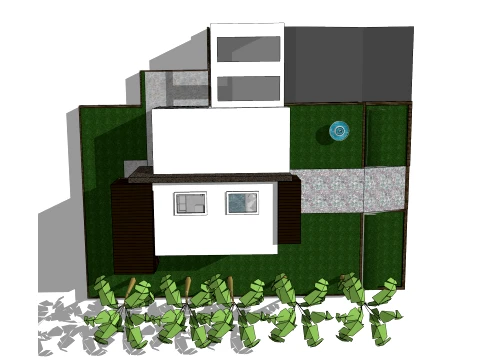 Modern minimalist two-story raised courtyard flat roof self built house SU model 3D Model