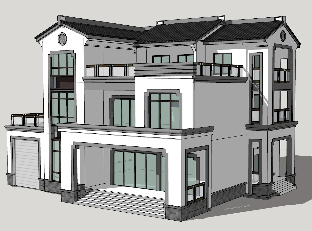 Modern minimalist three story staggered villa SU model 3D Model .c4d .max .obj .3ds .fbx .stl .blend 