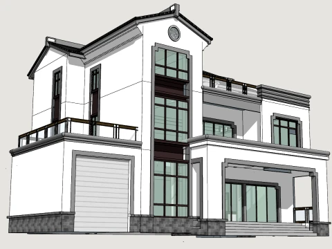 Modern minimalist three story staggered villa SU model 3D Model