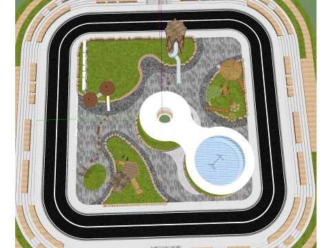 Moderno Pocket Park Piccolo parco Spazio verde Angolo di strada Parco Galleria Attrezzature in legno Modello 3D