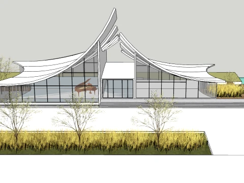 现代乡村风格展厅建筑SU模型 3D 模型