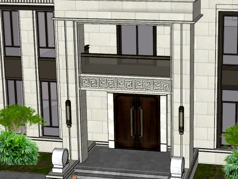 Three story stone standalone street facing villa SU model 3D Model