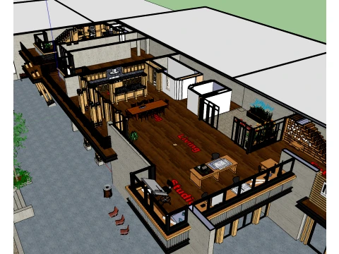 Wooden clear water concrete two-story studio homestay SU indoor model 3D Model